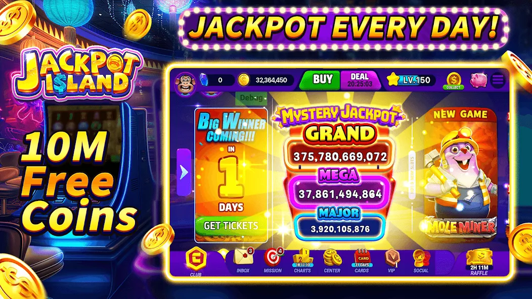 Скачать Jackpot Island - Slots Machine с модом — Безлимитные монеты и бонусы — скриншот 1
