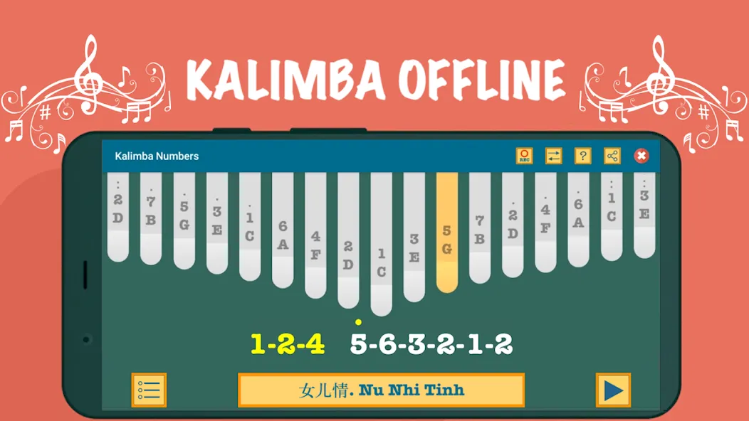 Скачать Kalimba App With Songs Numbers (Мод: Все песни и ноты открыты) на Андроид — скриншот 1