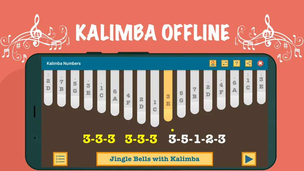 Скачать Kalimba App With Songs Numbers (Мод: Все песни и ноты открыты) на Андроид — скриншот 2