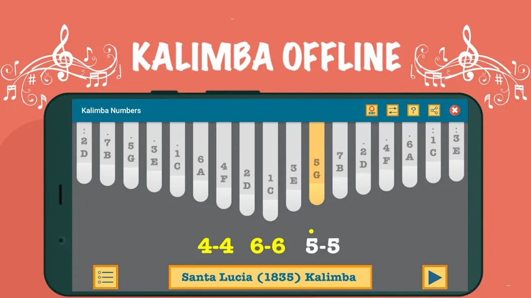 Скачать Kalimba App With Songs Numbers (Мод: Все песни и ноты открыты) на Андроид — скриншот 4