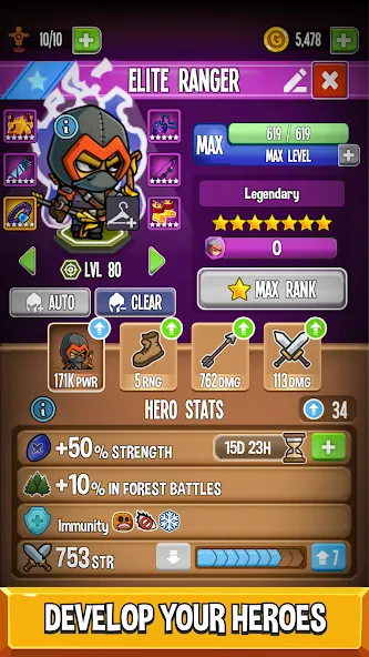 Five Heroes: The King's War MOD APK на Android — Безлимитные ресурсы и усиленные герои — скриншот 4