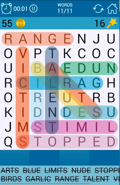 Word Search — Мод: Безлимитные подсказки и открыты все уровни — скриншот 1